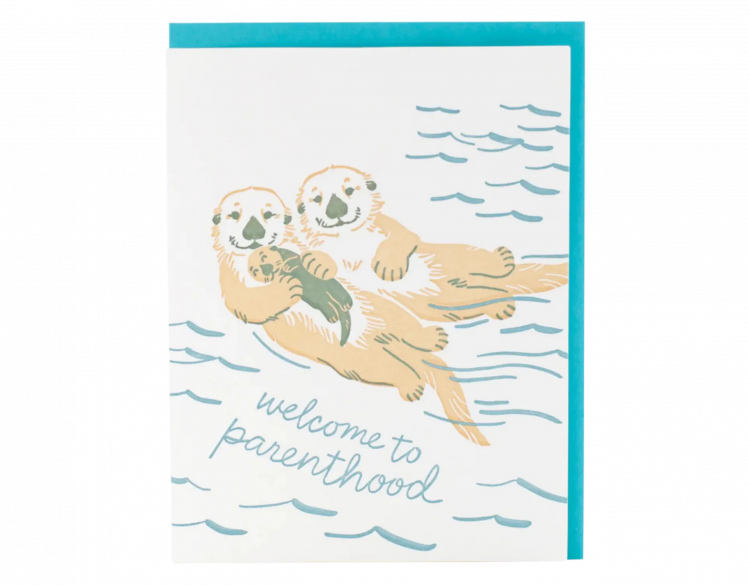Mother's Day greeting card with a sea otter family